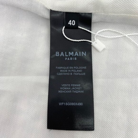 Balmain Light Blue Double-Breasted Tweed Fringe Suit Jacket Size 40/M - Picture 6 of 7